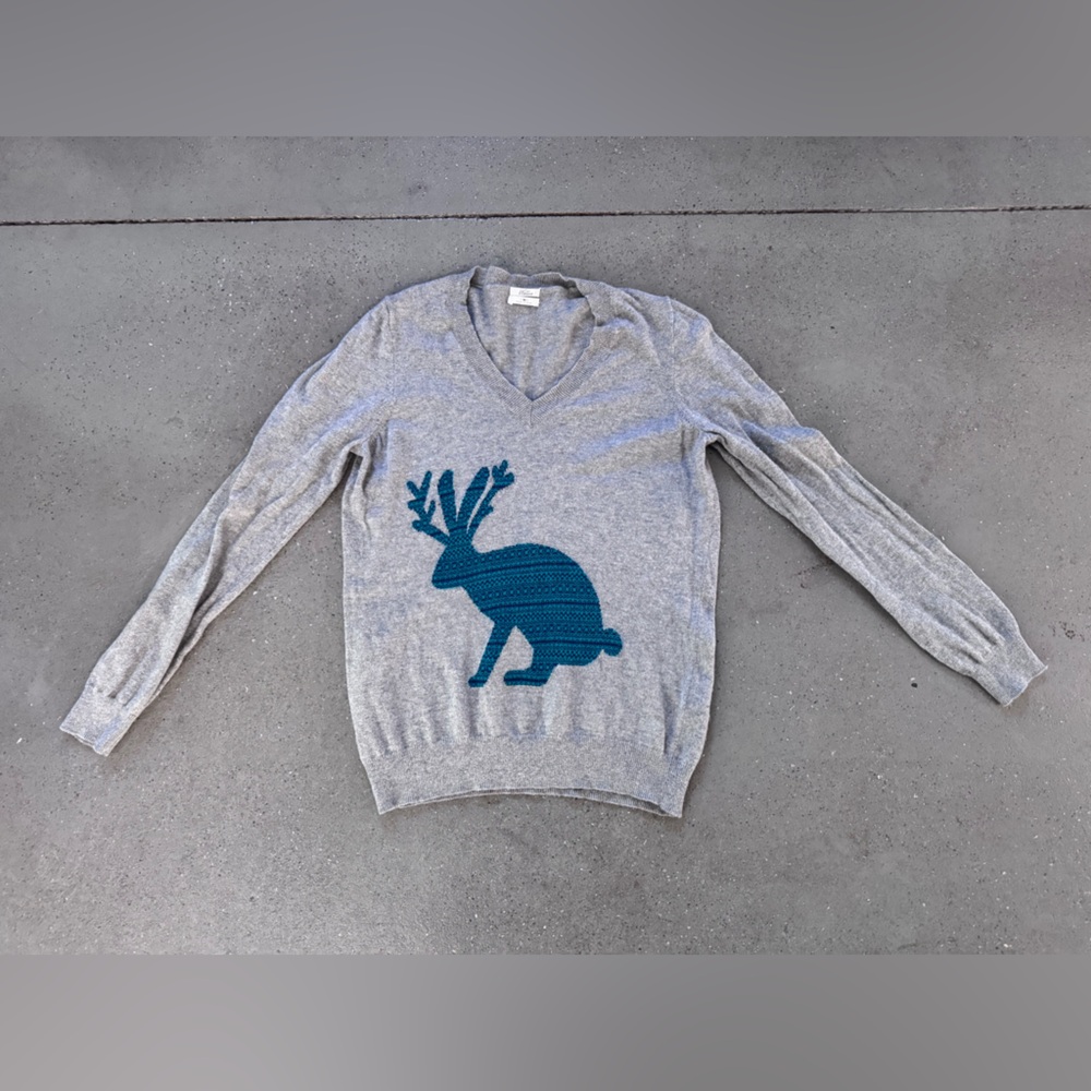 Wallace by Madewell Gray V-Neck jackalope Sweater